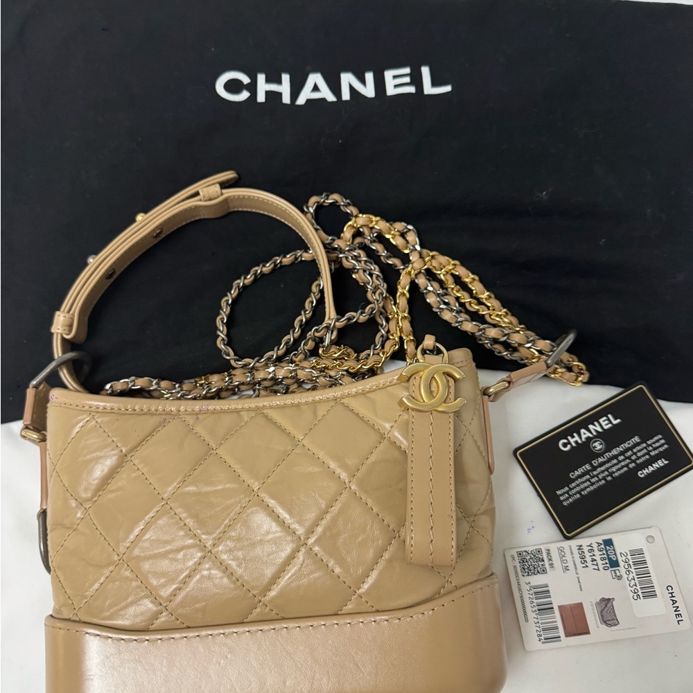 Chanel Beige Quilted Leather Shoulder Bag